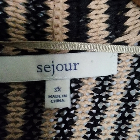 Striped black and tan open cardigan sweater - Picture 4 of 8